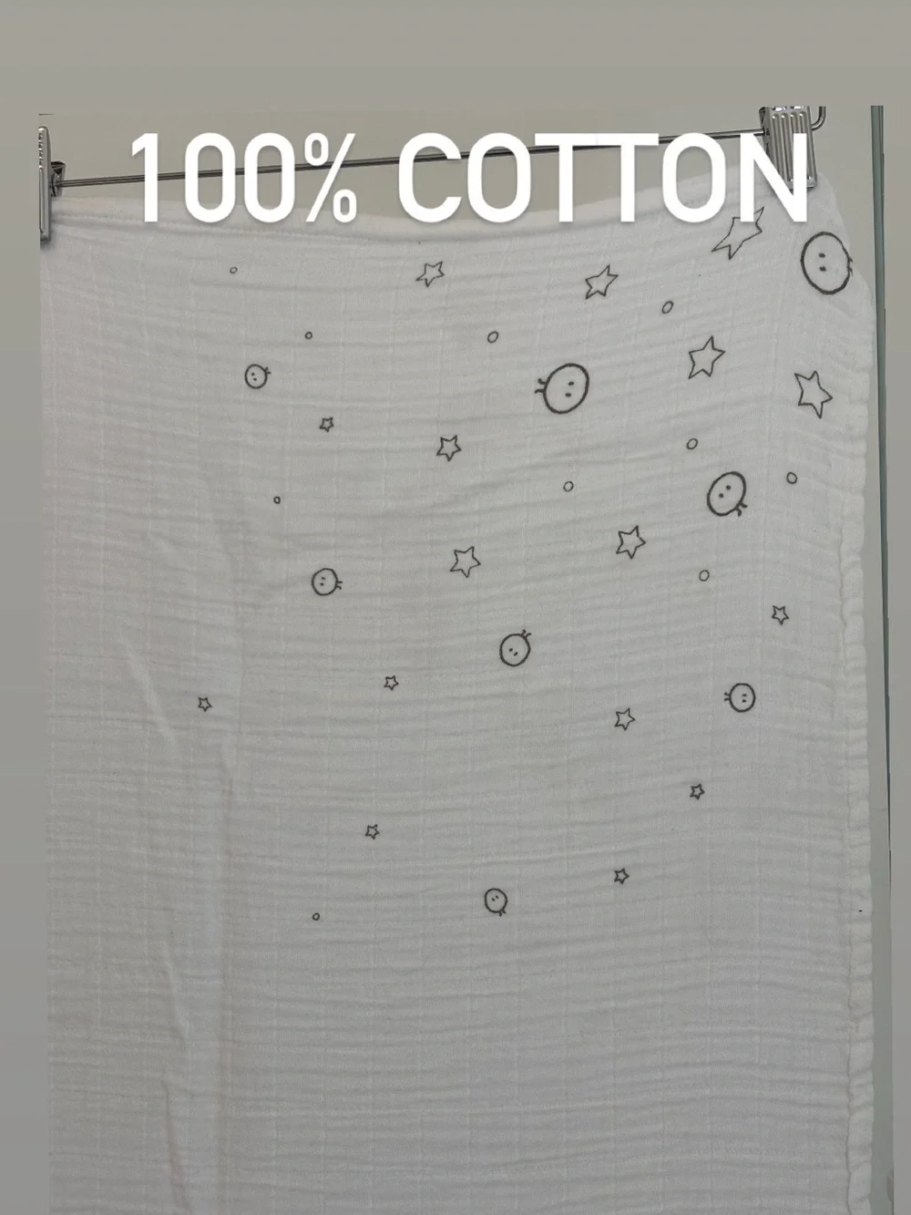 100% Cotton White Baby Muslin Swaddle Blanket - Star & Moon Print | MORI